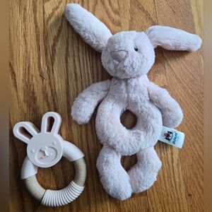 Jellycat Bashful Blush Bunny Ring Rattle - with Pink Bunny Teether